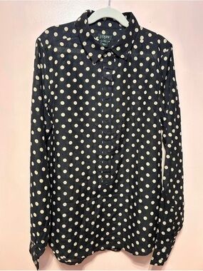 J. Crew Black Shirt with Cream Polka Dots